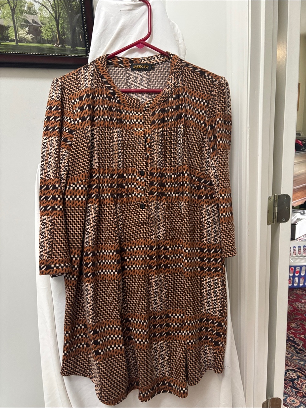 Reborn Brown and Black Printed Button-Front Tunic